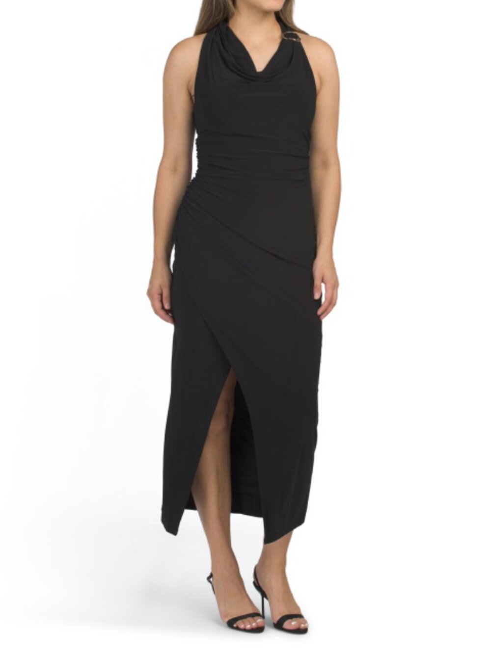 TAYLOR Cowl Neck Drape Maxi Dress With Hardware Accent